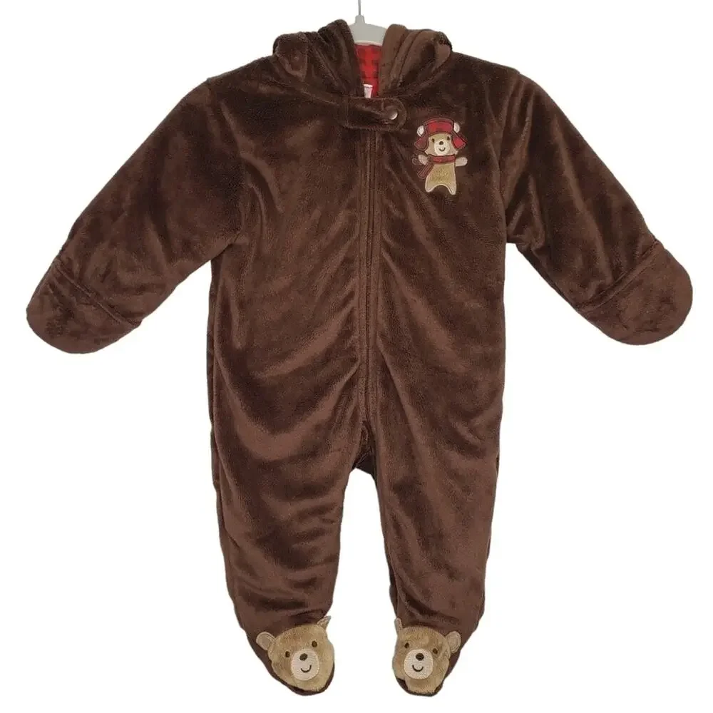 Just For You by Carter Footed Onsie with Plaid lined Hood and Hand Cuffs 6 Month
